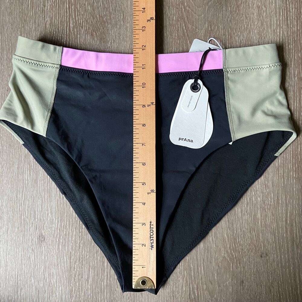 Prana Baja Bound Swim Bottom Women's M Black Colorblock High Waist Bikini Brief - Picture 9 of 9